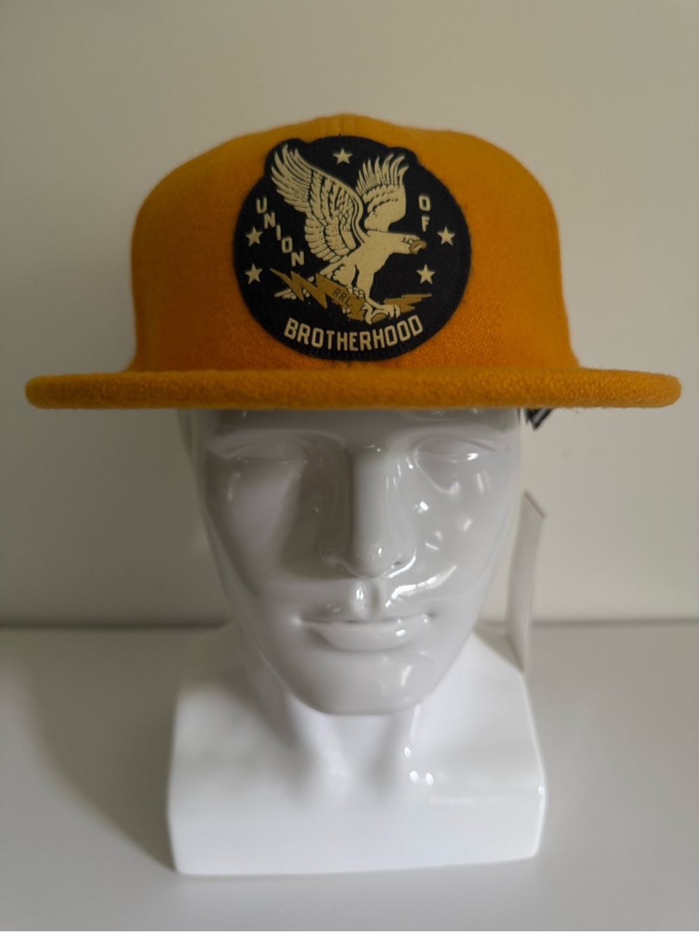 RRL Ralph Lauren Men’s Wool Leather Strap Brotherhood Eagle Cap Hat Gold NWT - Picture 11 of 17